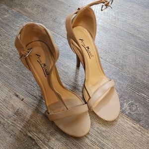 Anne Michelle Nude Ankle Strap Open Toe Heels